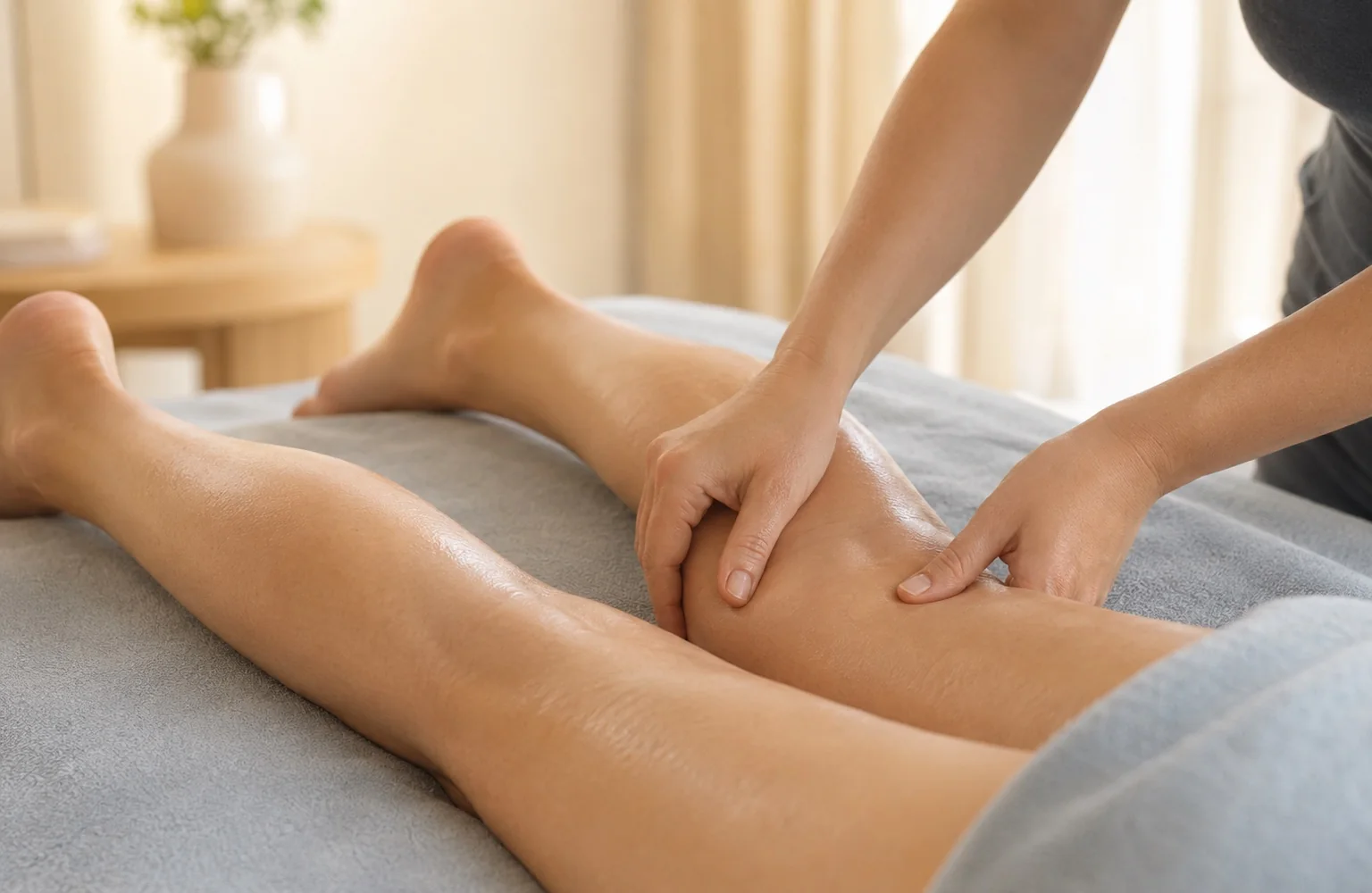 Deep tissue massage focused on the muscles of the leg
