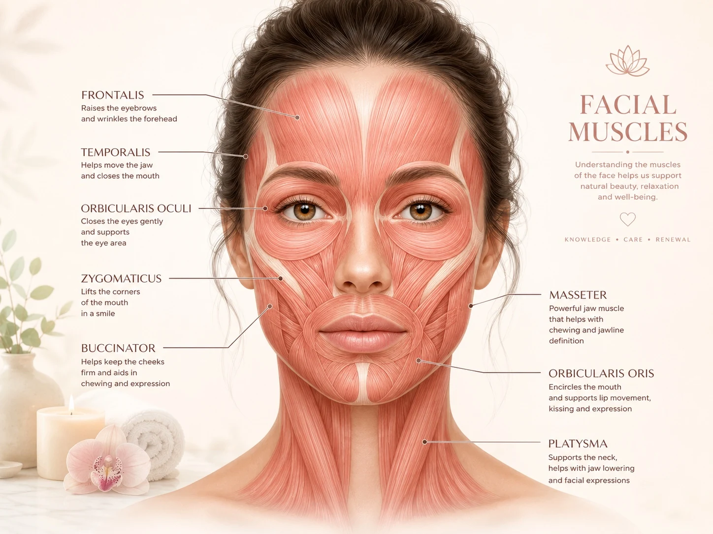 Illustrated guide to the muscles of the face, jaw and neck relevant to buccal massage